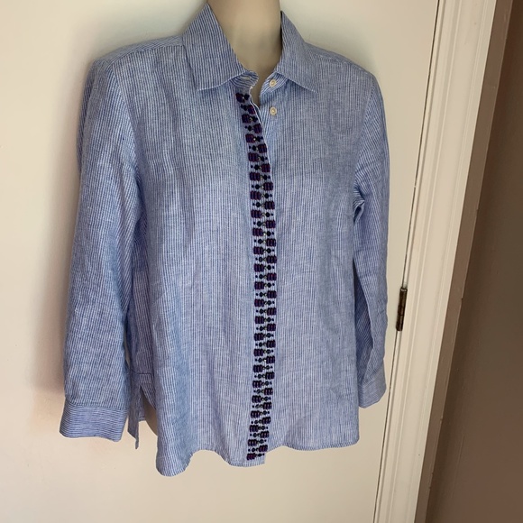 Weekend Max Mara striped button down beaded blouse